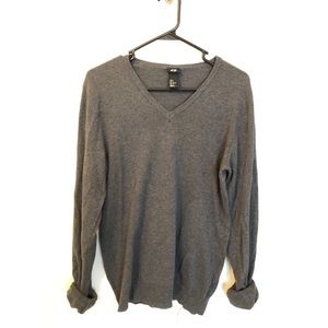 Men’s Gray V-Neck Merino Wool Sweater